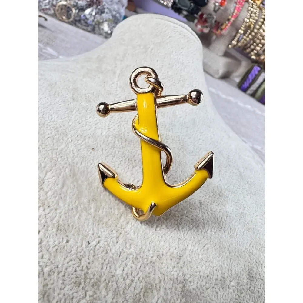 Dane Craft Yellow Enamel Anchor Pendant with Gold Tone Detail